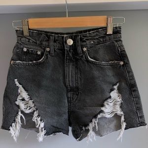 Black distressed denim shorts